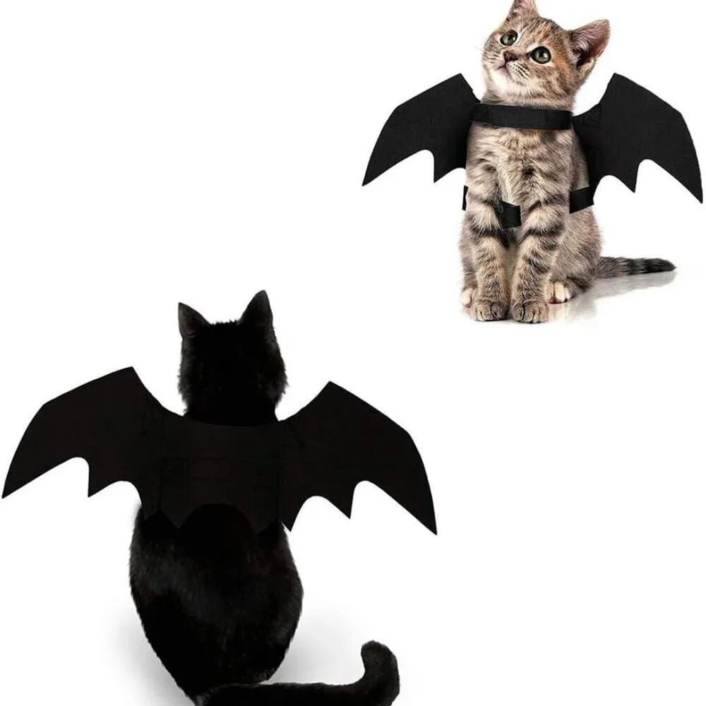 Adjustable Halloween Bat Wing Costume for Small Dogs and Cats - Black Magic